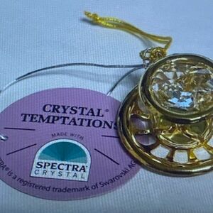 NEW Gold Tone Small Heart Tea Cup Spectra Crystal Hanging Ornament 1.25"